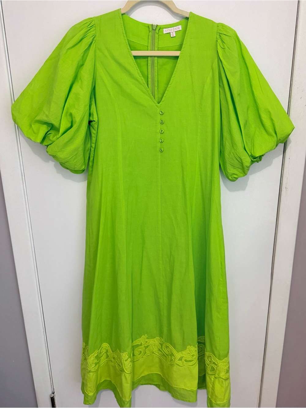 Anna Cate Lime Green Puff-Sleeve V-Neck Dress